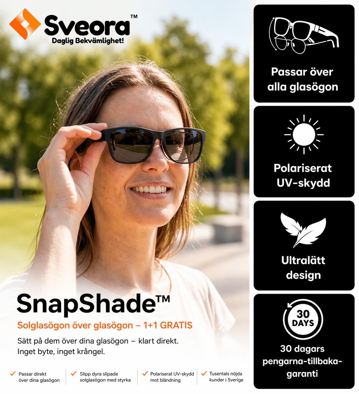 SnapShade™ | Solglasögon över glasögon – 1+1 GRATIS